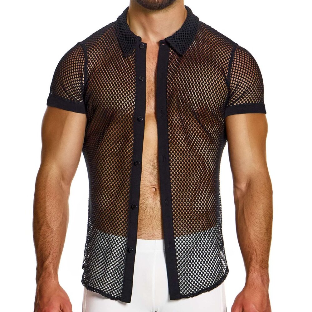 Mens Black Mesh Shirt